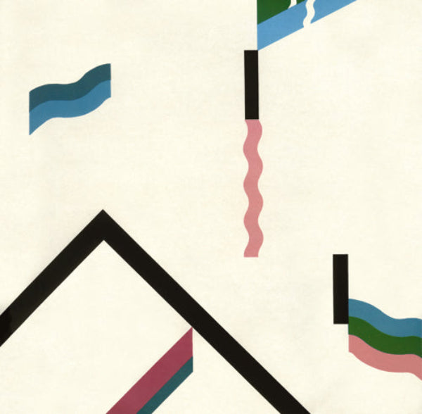 Abstract art with geometric shapes and wavy lines on a beige background