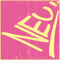 A square graphic print featuring the word 'NEI' in bold yellow brushstrokes on a textured hot pink background, framed by a thin yellow border.