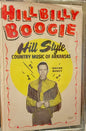 A vintage printed cover or poster reading 'Hillbilly Boogie' and 'Hill Style Country Music of Arkansas' with 'Wayne Raney' pictured in a cowboy outfit, framed inside a clear plastic sleeve.