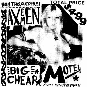 a black and white distressed image of a nude woman sitting on a couch