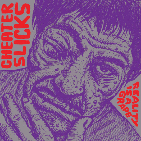 a pink and ink close up of a rough looking middle aged man hand to his face