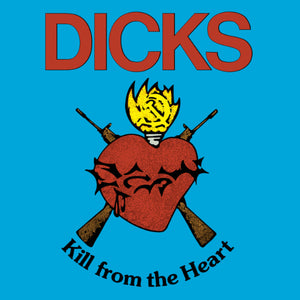 A Heart with crossed guns and a torch at the top with a sickle and hammer inside the flames