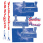Album cover art for 'Endless Parade' by Violets Graphic, featuring a collage of blue-toned hands playing pianos against starry space backgrounds, with red and blue text on a white background.