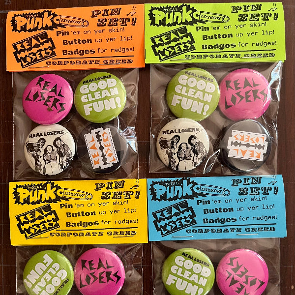 package with bright colored label including four REAL LOSERS badges