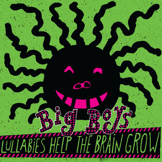 Spooky character with text 'Big Boys Lullabies Help The Brain Grow' on a green background