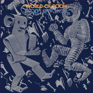 Two strange figures, one made of paper, the other of springs, dance in front of an assortment of tools.