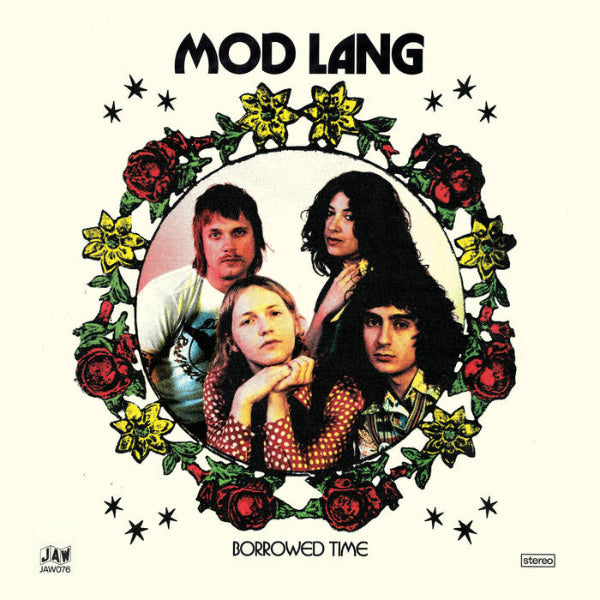 Album cover for 'Mod Lang' with four individuals surrounded by floral decorations and text.