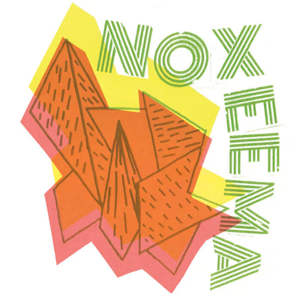 Geometric design with orange and pink shapes on a white background, featuring the text 'INVOX'.