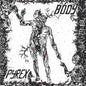 A black and white image of a partially dissected human being with muscles exposed reaching out towards two more muscly humans in a border made up of thorns and strands of DNA. The words BODY and PYREX are in opposite corners of the cover.