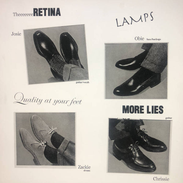 Album cover with black and white images of shoes and text on a light background