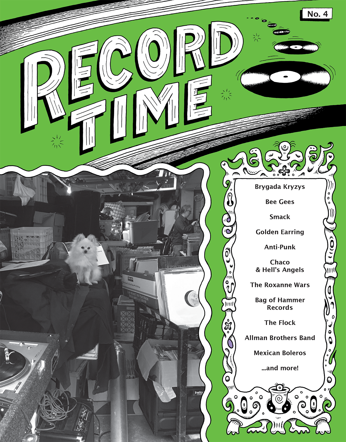Record Time album cover with green background and text