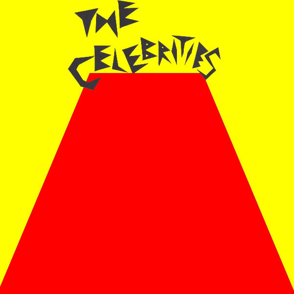A large yellow box containing a red rhombus and cut out letters spelling out THE CELEBRITIES in black.
